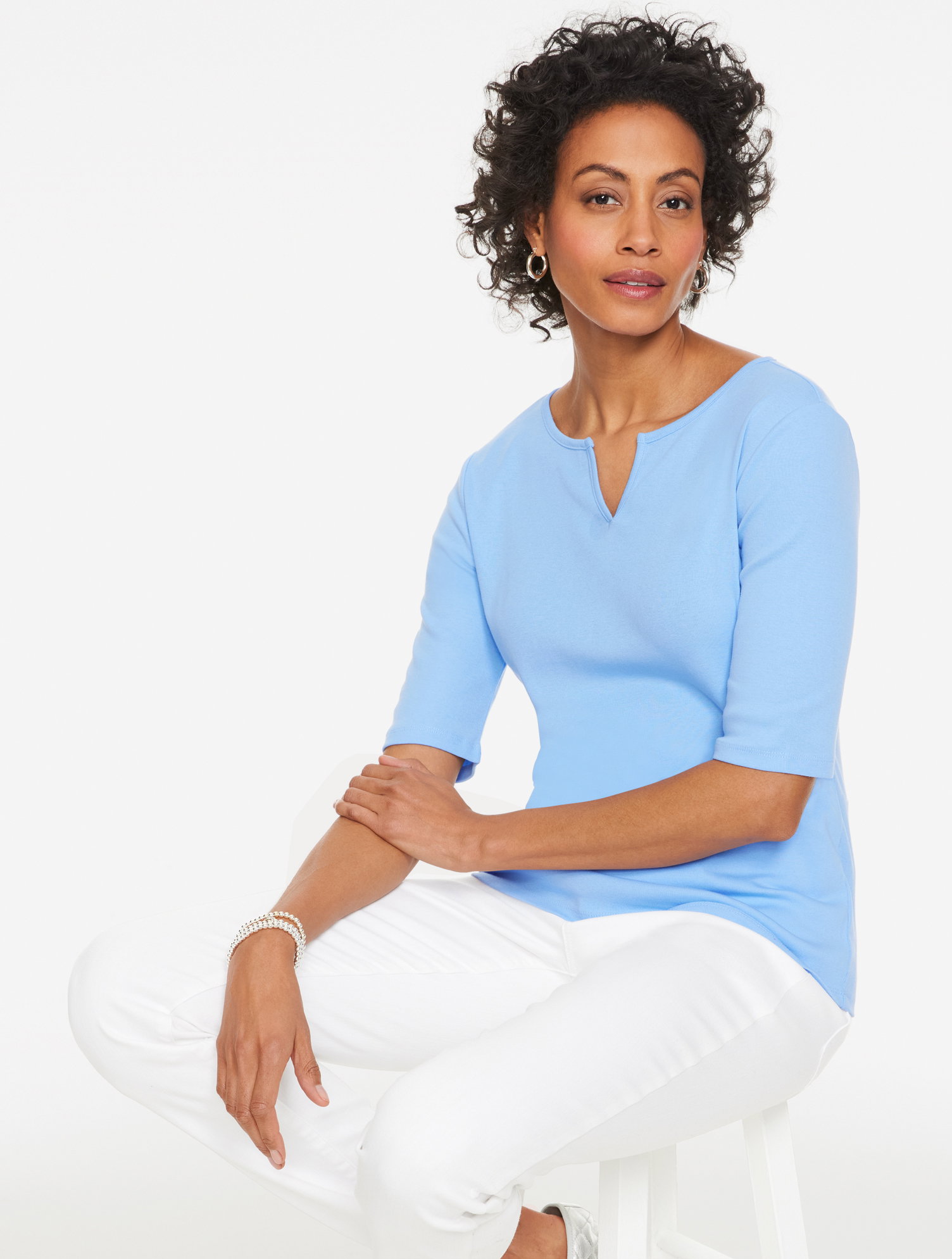 Image of Elbow Sleeve Split Neck Tee