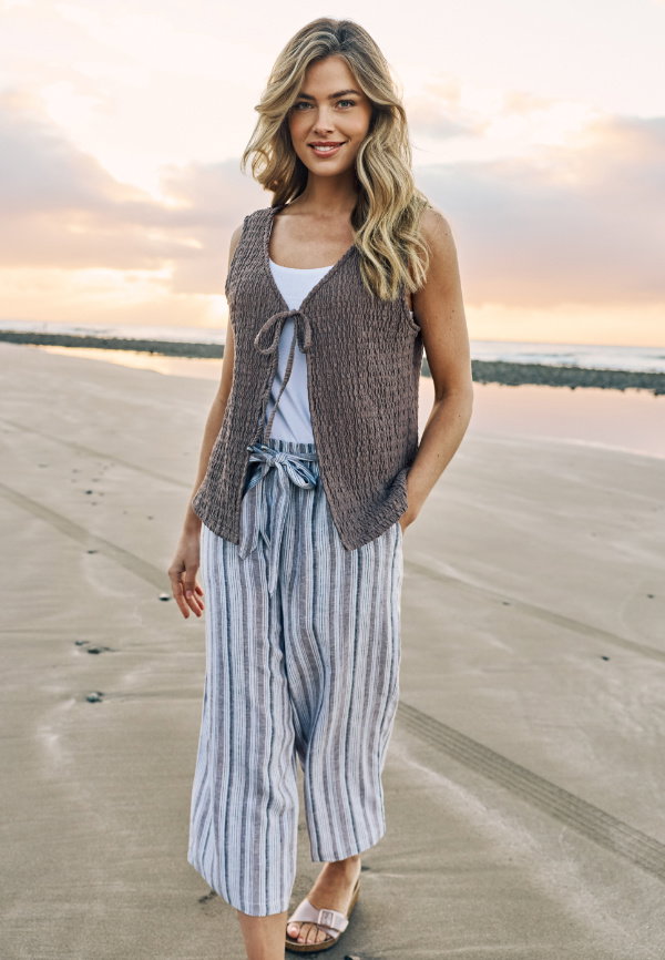 Gestreifte Culotte aus Leinen-Mix