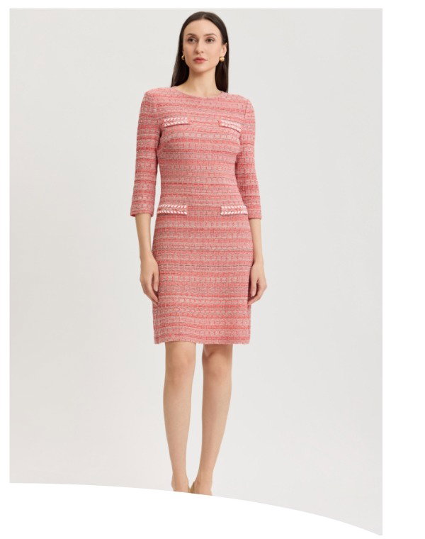 Whipstitch Tweed Knit Sheath Dress