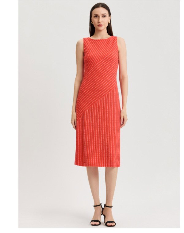Striped Lined Soft Knit Midi Dress