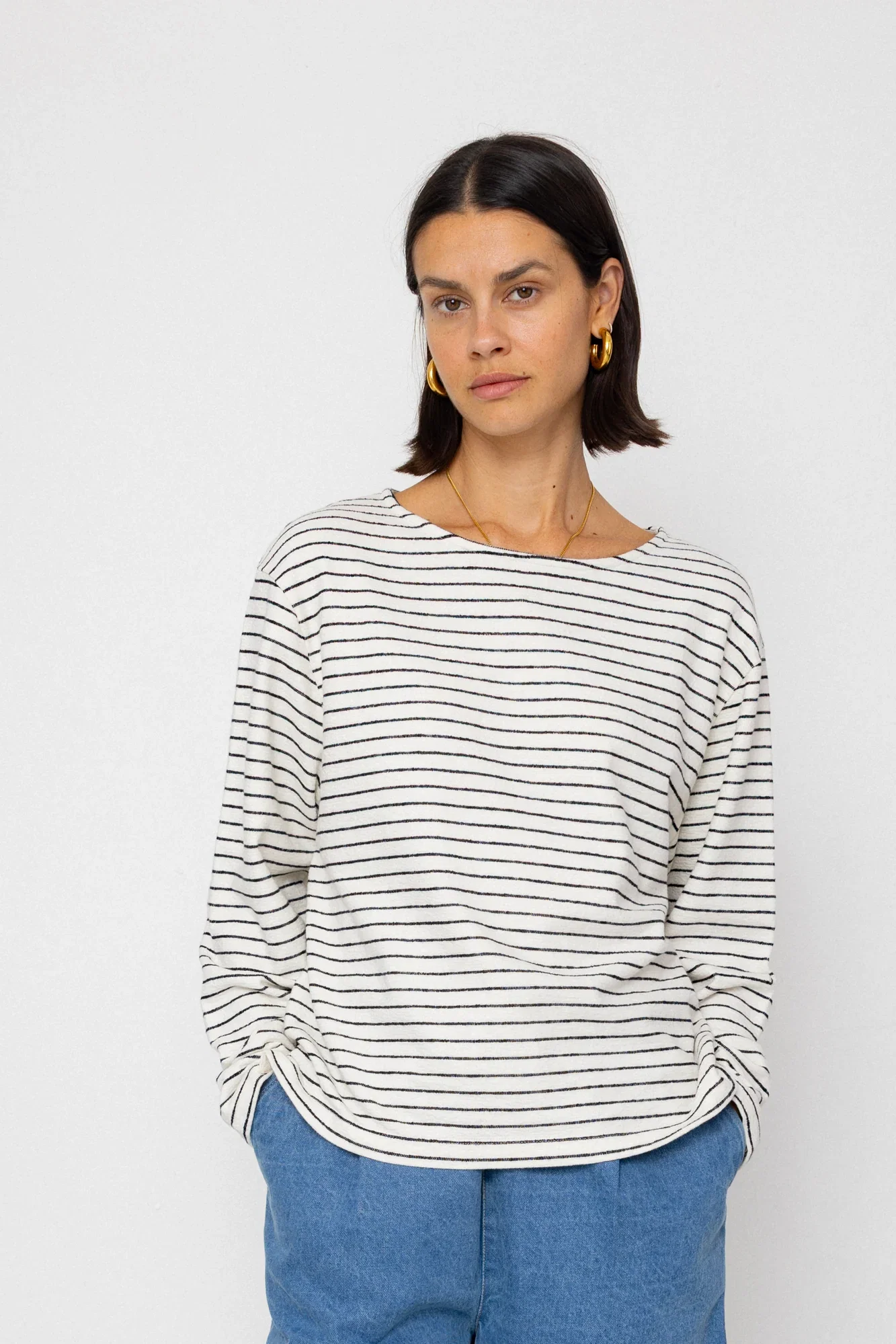 Image of Boat Neck T-Shirt - Ecru / Black