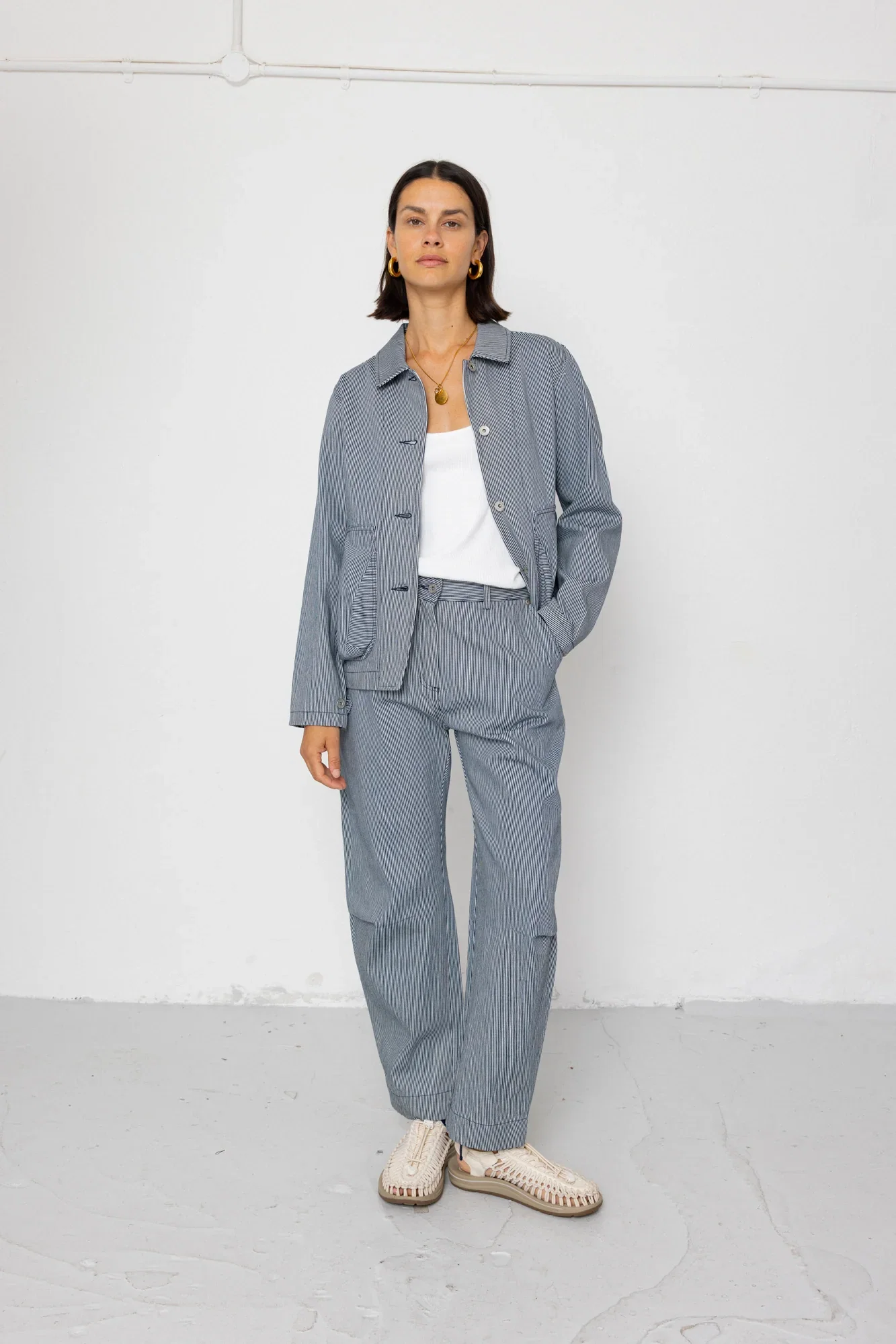 Image of Barrel Trousers - Indigo Ticking Stripe