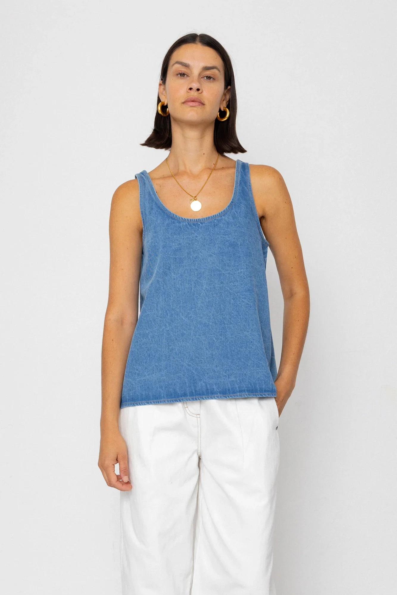 Image of Pleated Scoop Back Vest - Heavy Bleach Wash