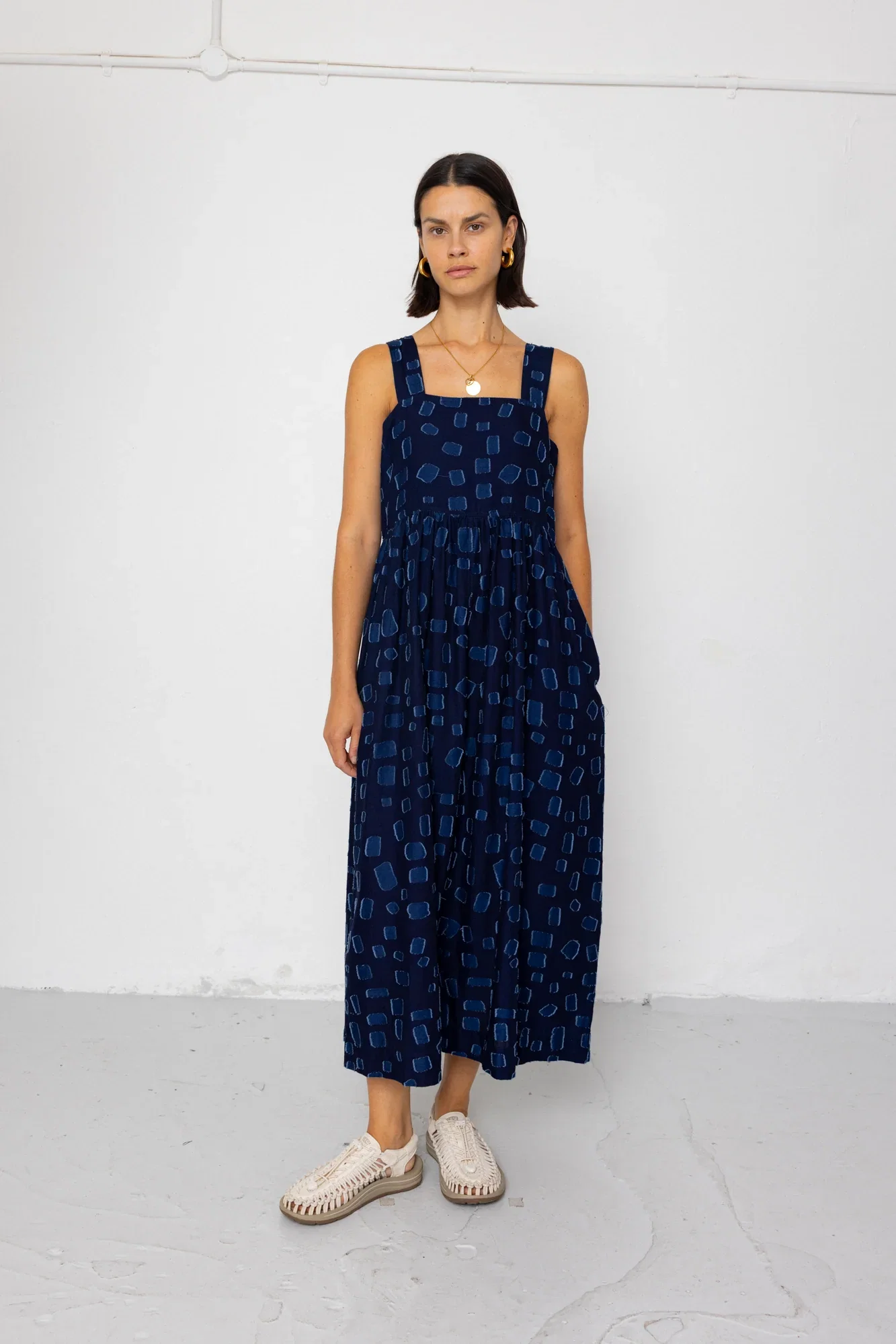 Image of Midi Day Dress - Indigo Irregular Dot