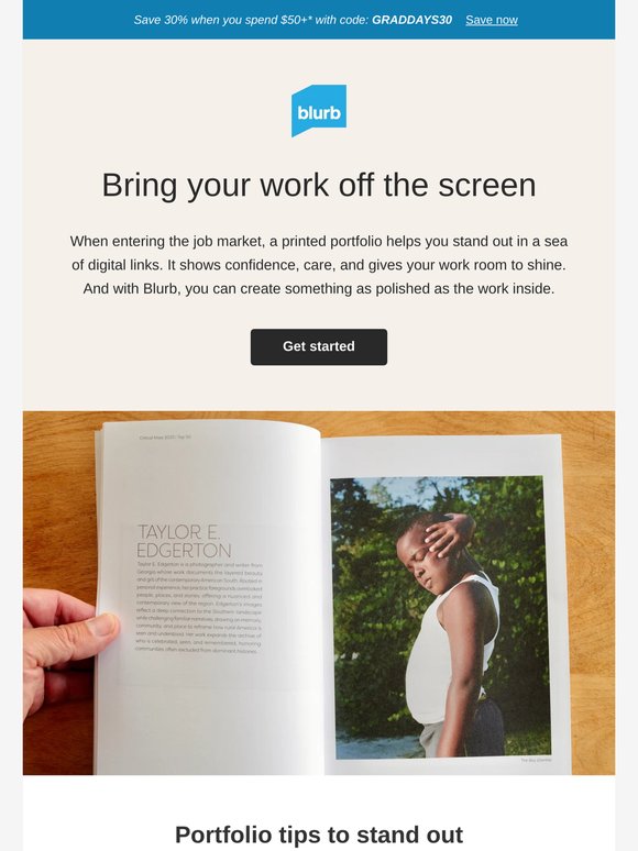 Graduating? Show off your work in print.