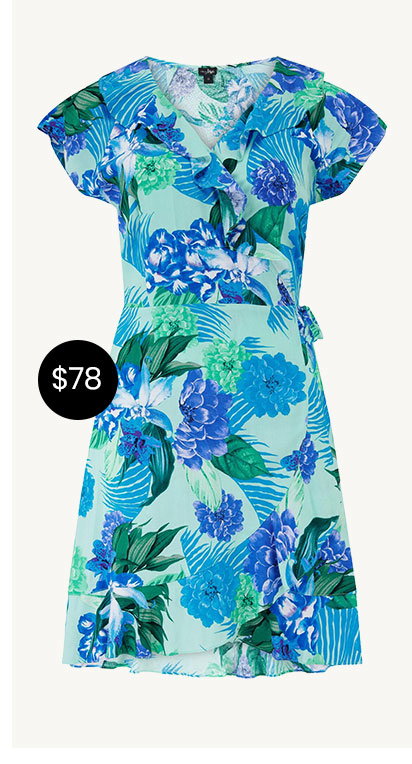Penny Frill Wrap Beach Dress - Aqua Tropical