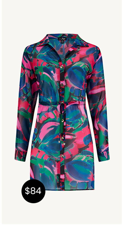 Chiffon Button Through Beach Shirt - Black Multi