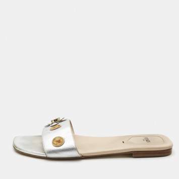 Silver Leather Flowerland Flat