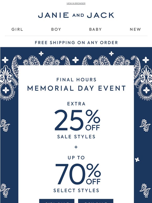 Final hours for our Memorial Day Event
