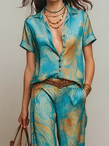 Image of Resort Abstract Print Relaxed H-Line Shirt