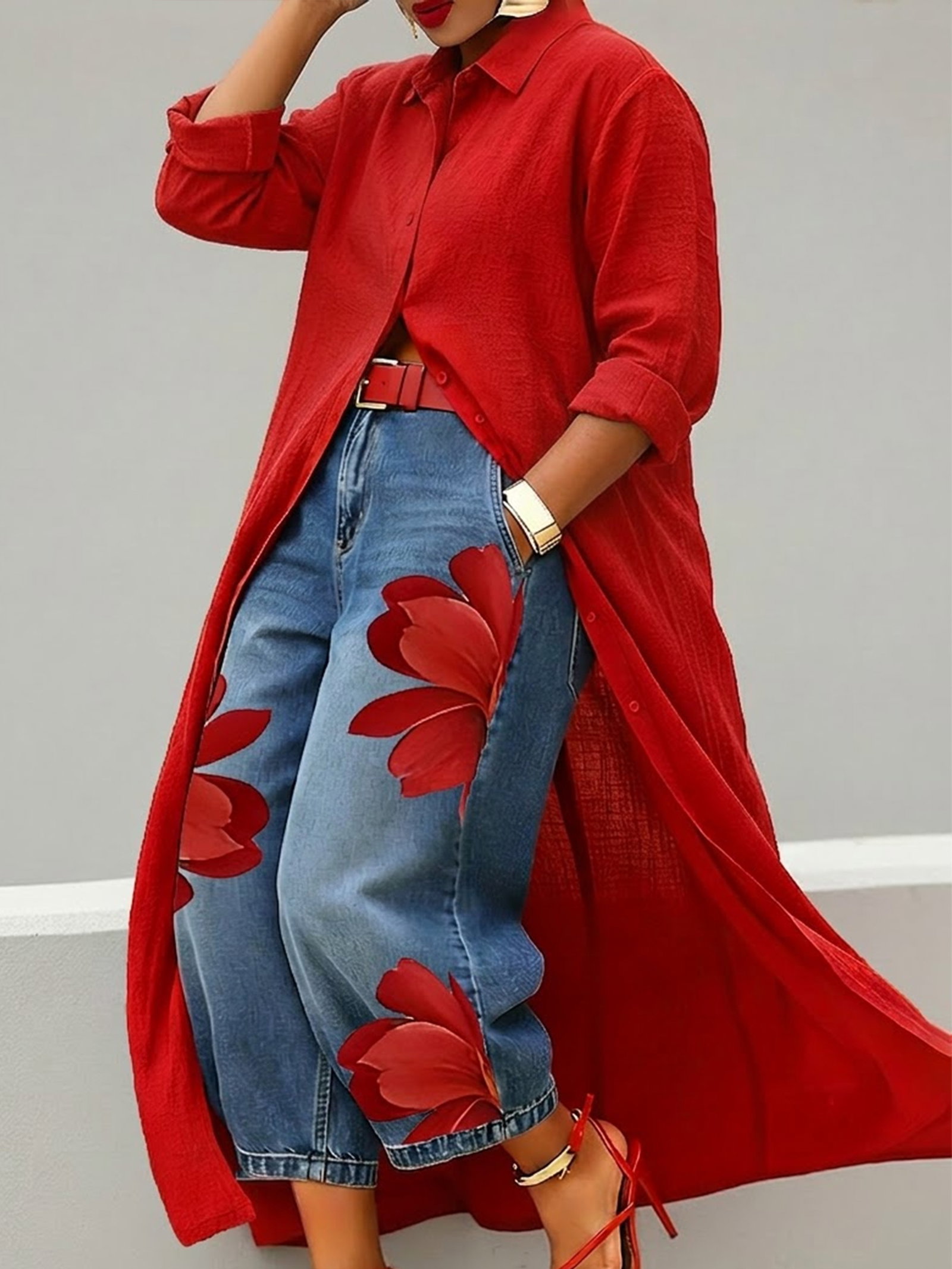 Image of Casual Cotton Shirt Collar Blouse Loose Long Sleeve Daily Top