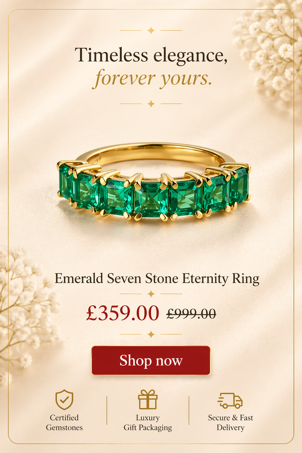 Emerald Prestige Seven Stone Half Eternity Ring