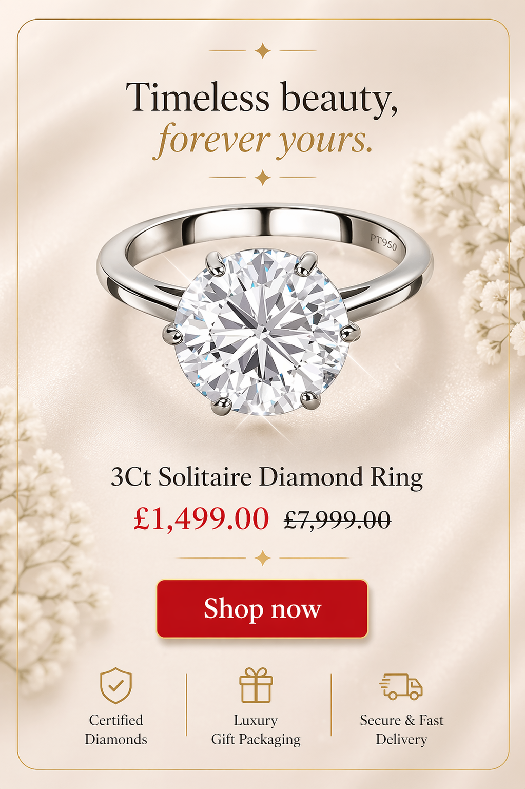 3Ct Solitaire Diamond Ring