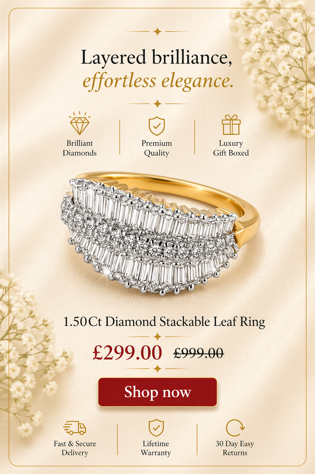 1.50Ct Diamond Stackable Leaf Ring