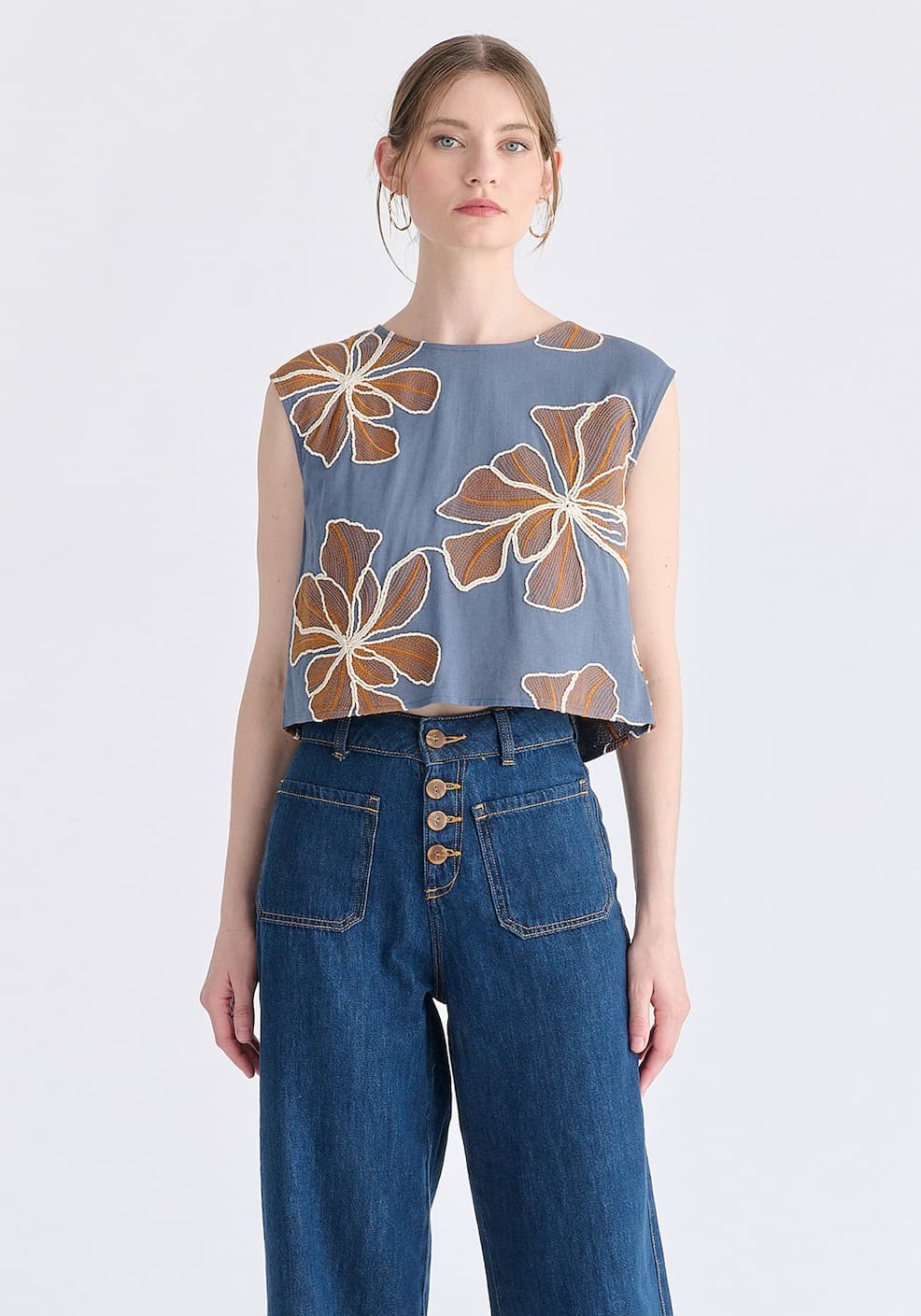 Floral Embroidered Cropped Top