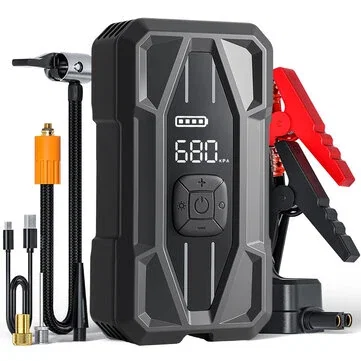 12V 5000A Jump Starter with Air Compressor 150PSI Tire Inflator Power Bank PD30W Type C Quick Charge LCD Display Flashlight Storage Case Suitable for 10L Gas or 8L Diesel Engines
