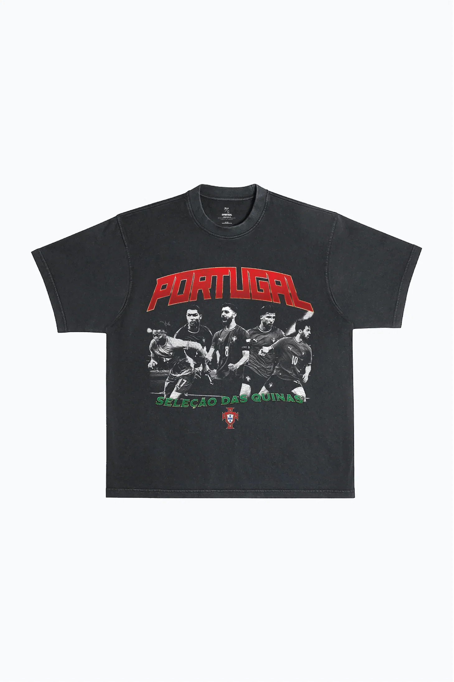 Image of Portugal Team Heavyweight Garment Dyed T-Shirt - Black