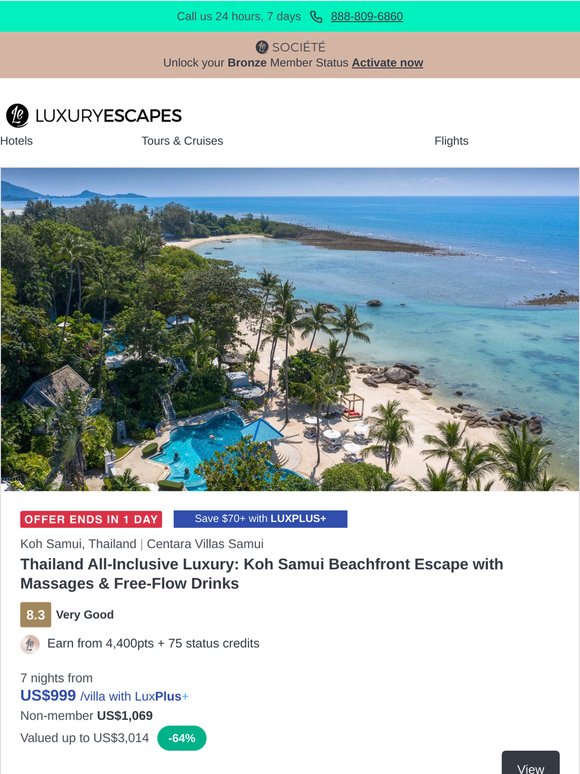 Koh Samui All-Inclusive Centara Beachfront Bliss w. Massages & Free-Flow Drinks