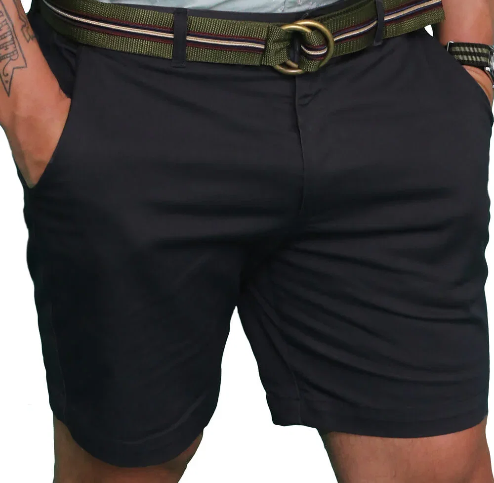 Image of Midnight Navy Blue Cotton Stretch Twill Shorts - Made in USA