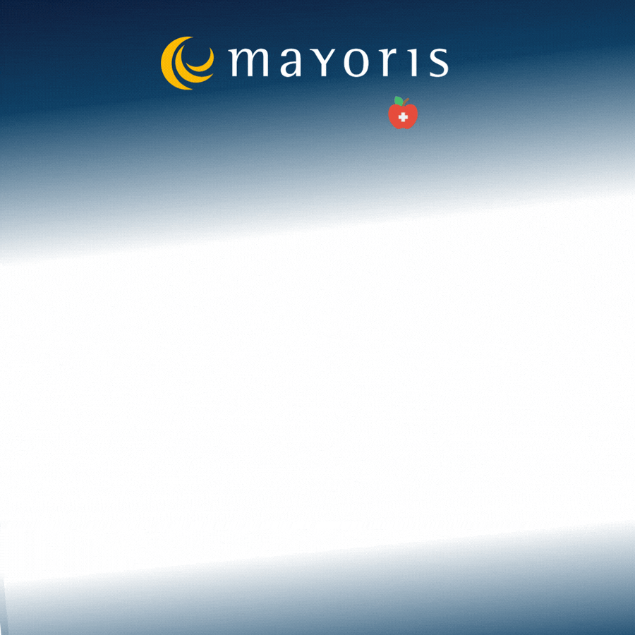 Mayoris‑Anzeige mit Slogan „Wir freuen uns auf spannende Gespräche und frische Ideen“ und Salesforce‑Partnerlogo.