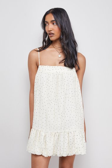 Polka Dot Organza Strappy Bubble Hem Mini Dress