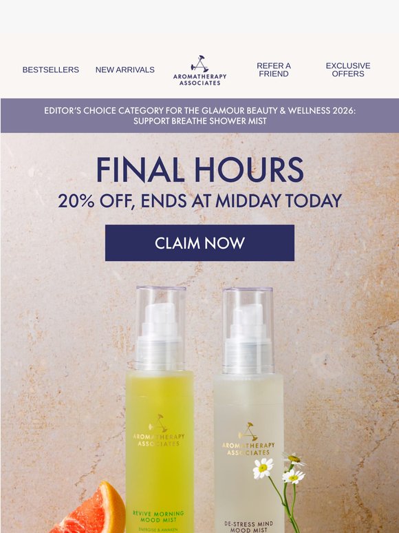 Final hours. 20% off ends at midday.
