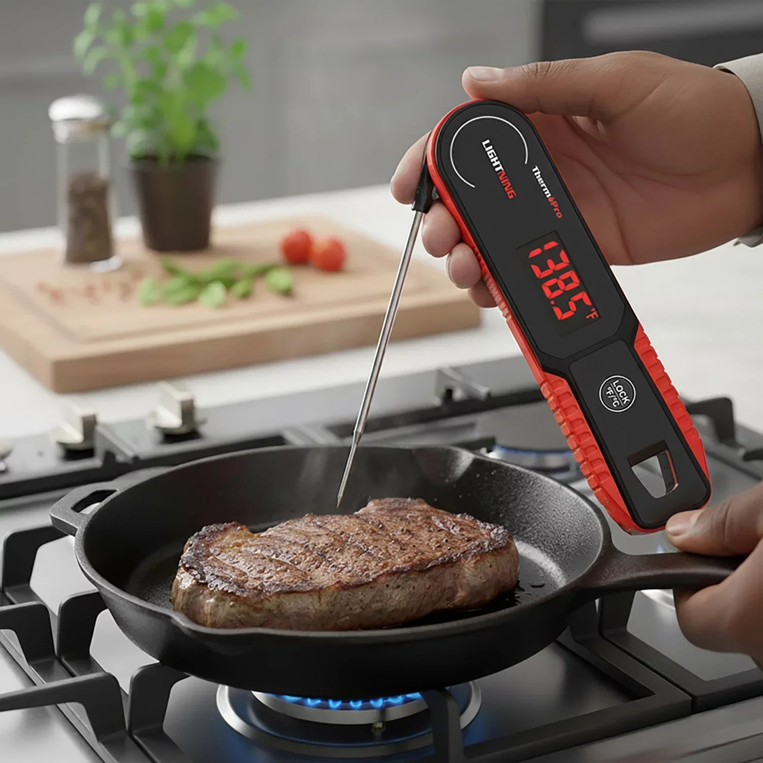 TempPro TP622W Lightning Red One-Second Instant-Read Meat Thermometer!