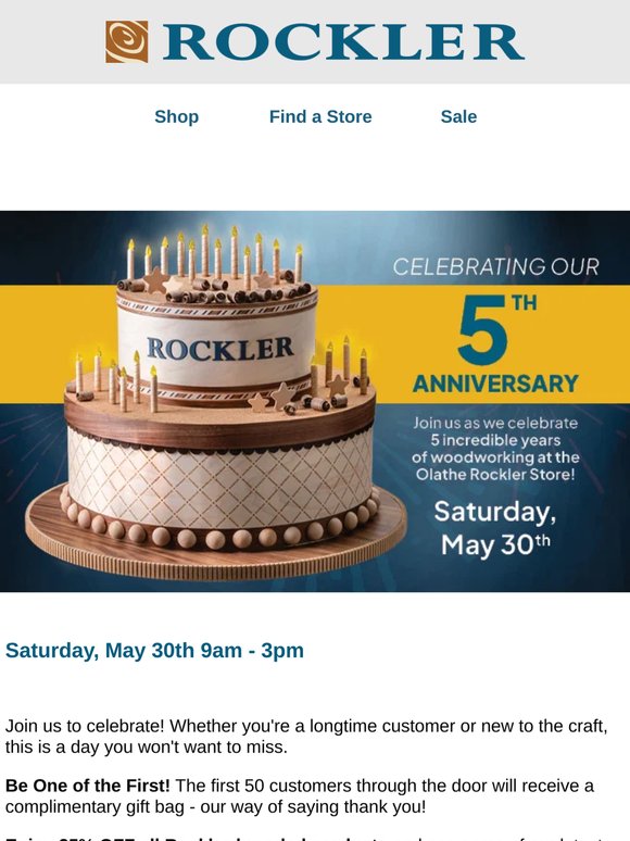 This Saturday: Free Gift for First 50 + 25% Off Rockler!
