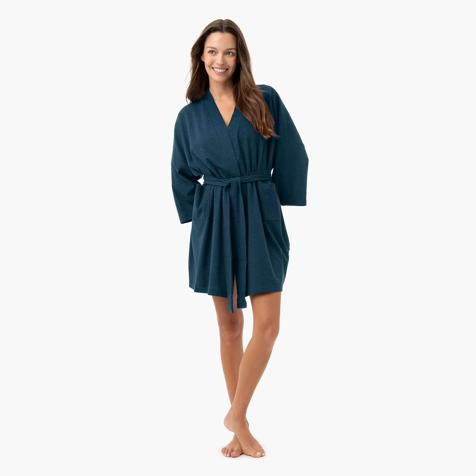 Organic Short Lounge Robe - Teal