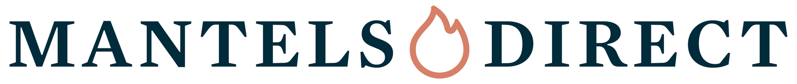 Mantels Direct logo with stylized flame.