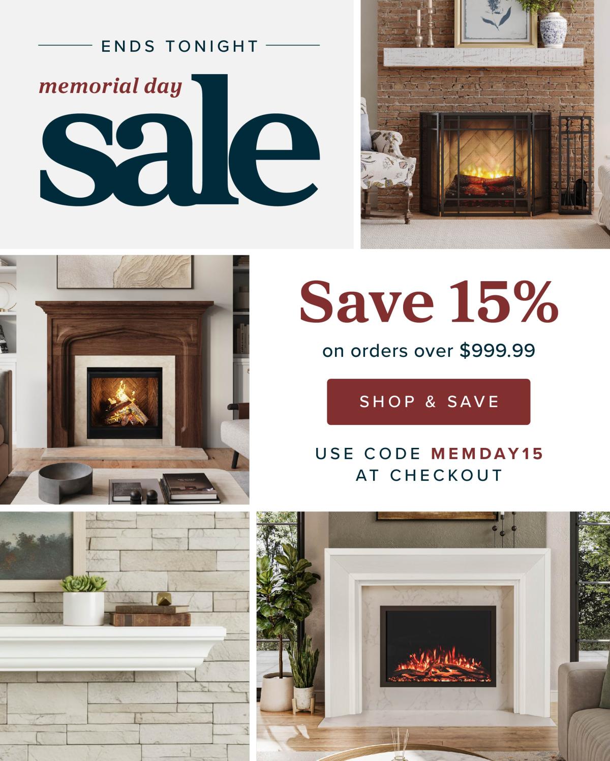Memorial Day sale, save 15% on orders over $999+ with code.