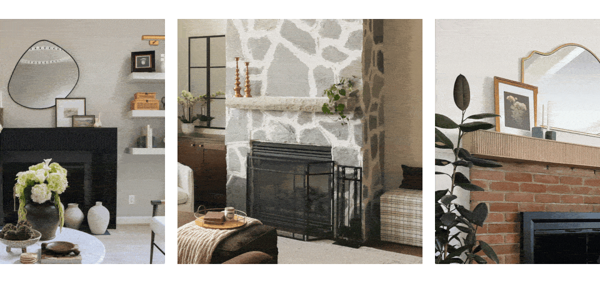 Carousel of different mantel shelves and surrounds from customers.