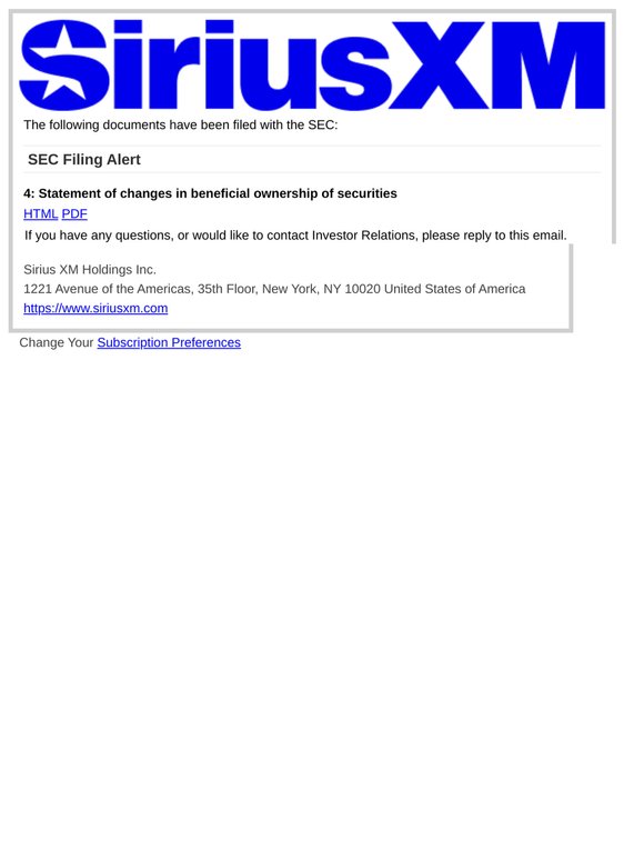 SEC Filing Alert for Sirius XM Holdings Inc.
