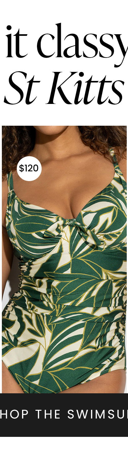 St Kitts Underwired Non-Padded Swimsuit - Ivory/Green Tropical
