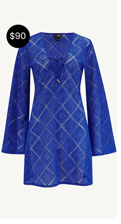 Free Spirit Crochet Lace Long Sleeve Beach Cover Up - Ultramarine