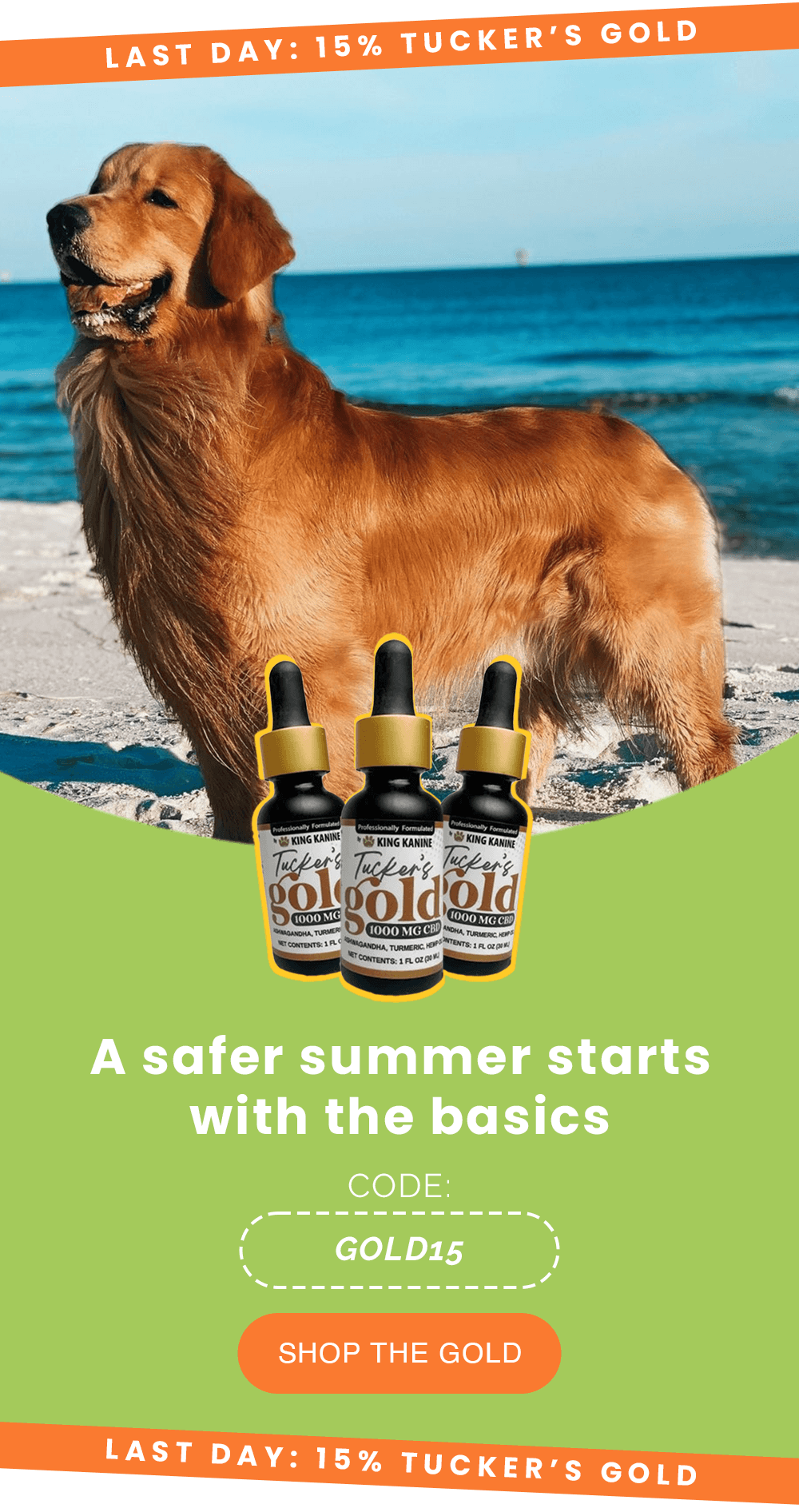 LAST DAY: 15% TUCKER’S GOLD. A safer summer starts with the basics. CODE: GOLD15