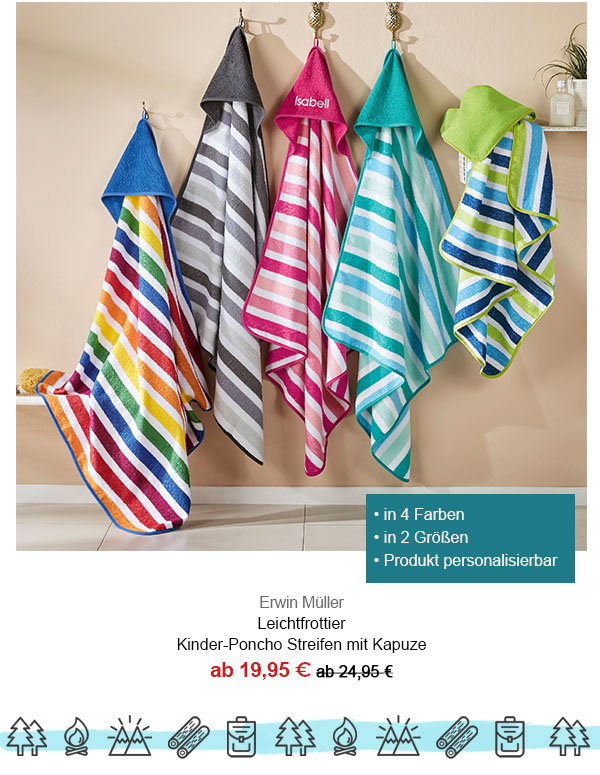 Erwin Müller Walk-Frottier Kapuzenbadetuch Streifen ab 19,95€! In 4 Farben, in 2 Größen, Produkt personalisierbar. 
