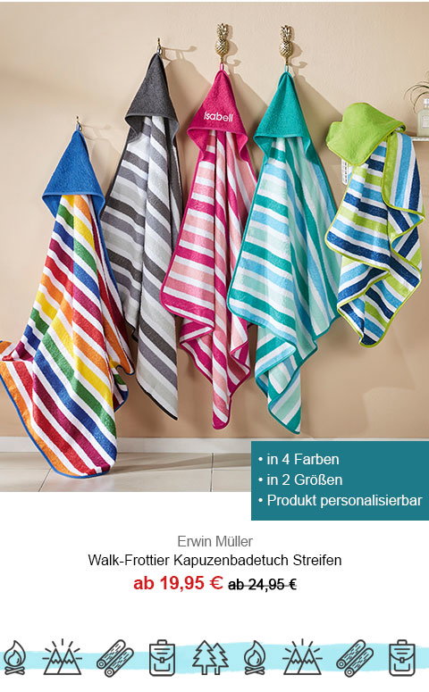 Erwin Müller Walk-Frottier Kapuzenbadetuch Streifen ab 19,95€! In 4 Farben, in 2 Größen, Produkt personalisierbar. 