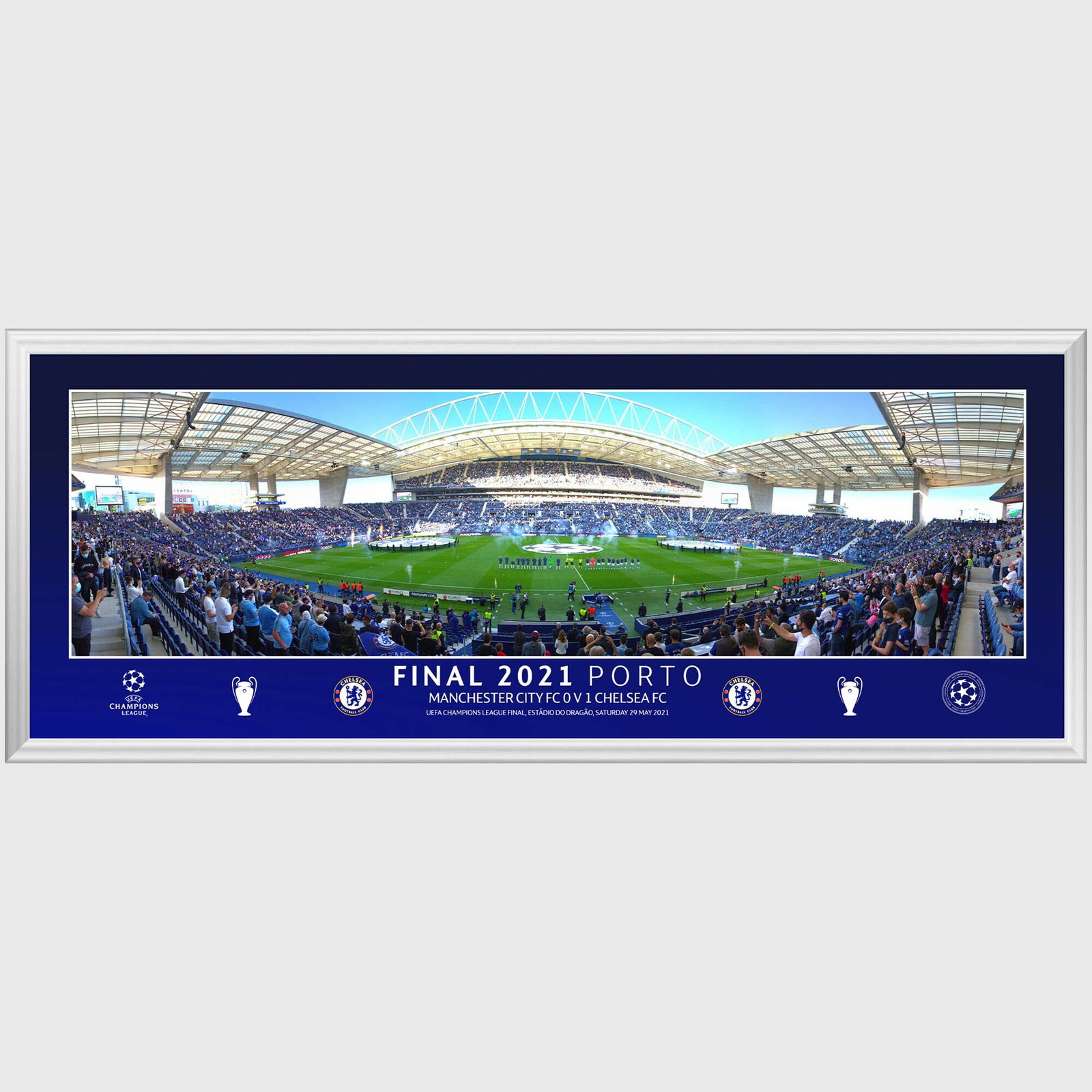 Chelsea UCL 2021 Champions Final Line Up Panoramic Framed Print – 30 x 6 Inch