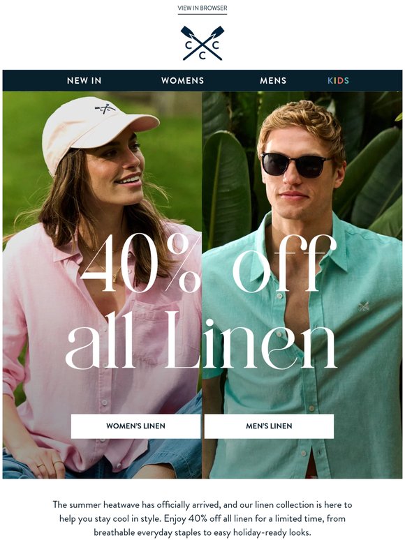 IT’S HEATING UP: Get 40% off linen ☀️