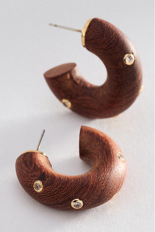 Shimmered Wood Hoop Earrings