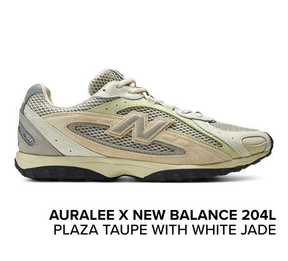AURALEE x New Balance 204L PLAZA TAUPE with WHITE JADE