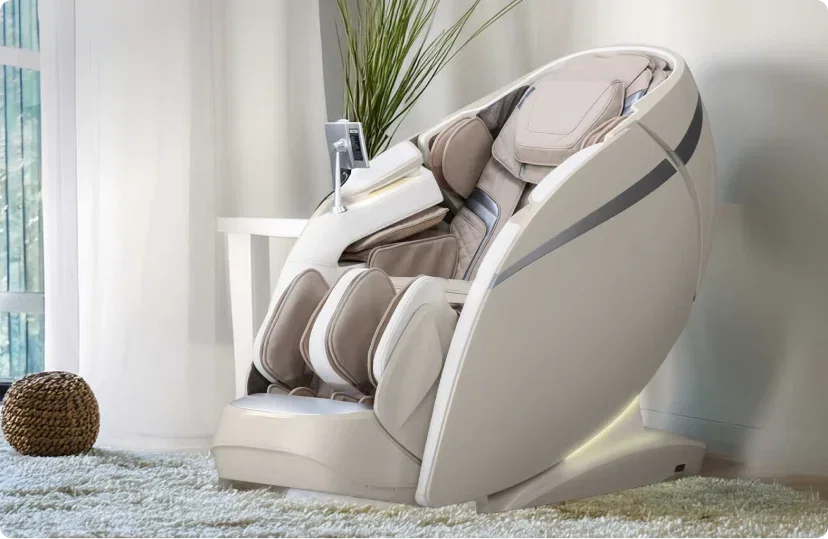 Osaki OS-Pro 4D Duomax massage chair in taupe color in modern living room