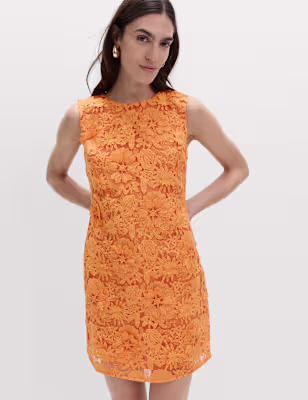 Floral Appliqué Mini Bodycon Dress