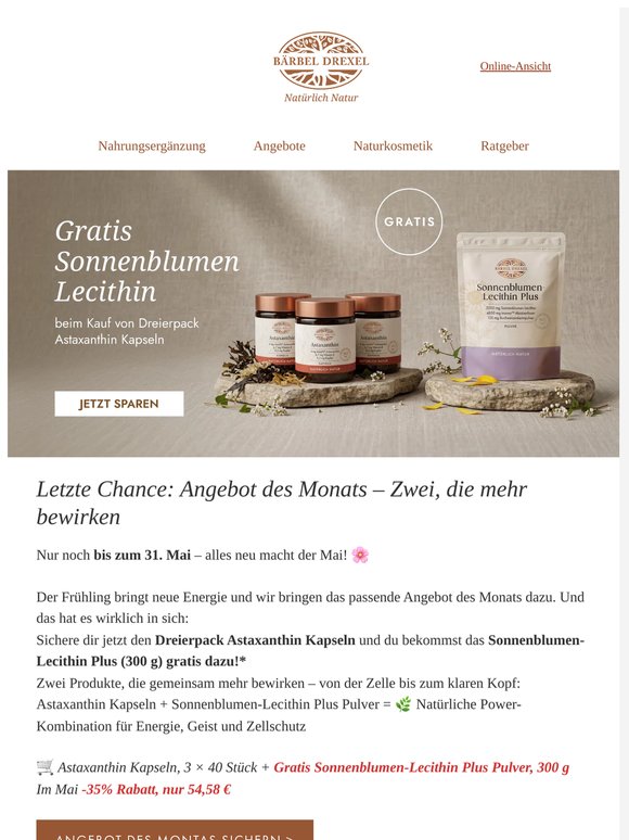 Letzte Erinnerung: -35% auf Astaxanthin + Lecithin GRATIS