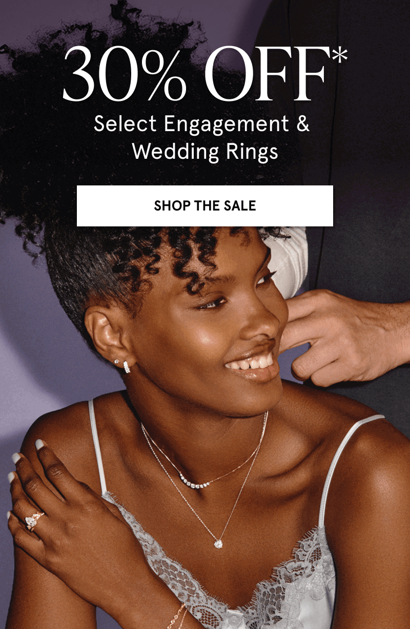 Model in diamond detailed jewelry & diamond ring. 30% OFF Select Engagement & Wedding Rings. Click here to shop the sale