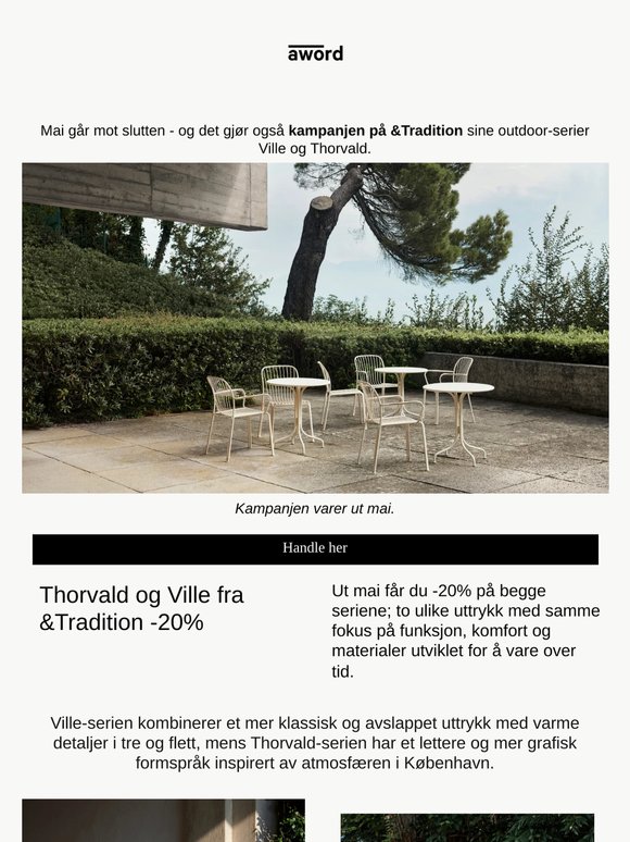 Siste sjanse: -20% på &Tradition outdoor-kampanjen