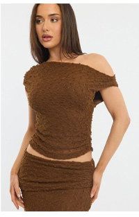 Brown Asymmetric Top Sleeveless One Shoulder Textured 