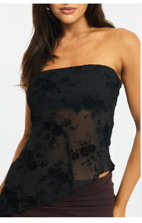 Black Bandeau Strapless Burnout