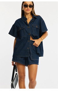 Denim Relaxed Shorts Elastic Waist